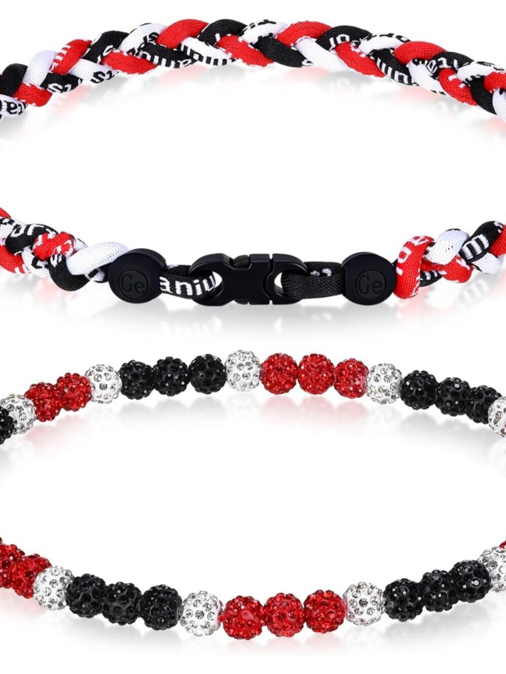 2 Pcs Baseball Necklaces 18'' Beaded Necklace Chain Three Braided Rope Titanium